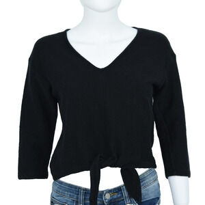 MADEWELL Sweater Women Size Small Tied Front Cropped Knit Black Long Sleeve V